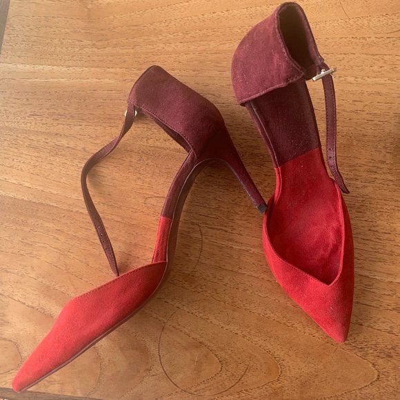 Colour Block Red & Purple Strappy Heels - Zara Size 41 - Picture 2 of 3
